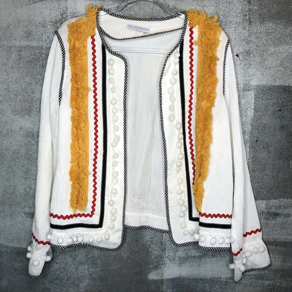 English Factory Jacket With Fringe Trim White Pom